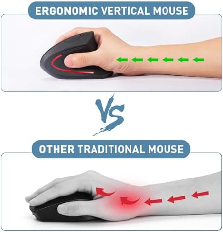 Wireless Ergonomic Mouse, 2.4G Wireless Vertical Ergo Mouse, 800/1200/1600 Adjustable DPI,6 Buttons Ergonomic Mouse for Laptop/MacBook/PC/Desktop-Black