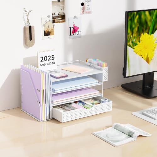 Wood Desk Organizers and Accessories with File Holder & Catalog Racks