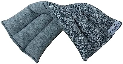 SacksyThyme Microwave Heating Pad for Back, Neck, Menstrual Cramps, Shoulders, Leg Pain Relief - Hot Moist Microwavable Therapy Pack - Gray Unscented Flaxseed Heat Pad Made in USA