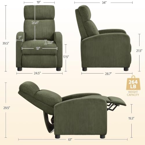 Yaheetech Recliner Chair with 3 Adjustable Angles Armchair Dark Green