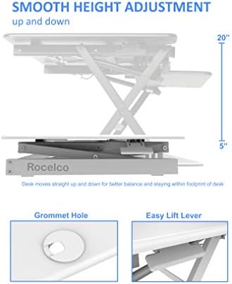 Rocelco 46" Large Height Adjustable Standing Desk Converter with Double Monitor Mount BUNDLE - Quick Sit Stand Up Computer Workstation Riser - Retractable Keyboard Tray - White (R DADRW-46-DM2)