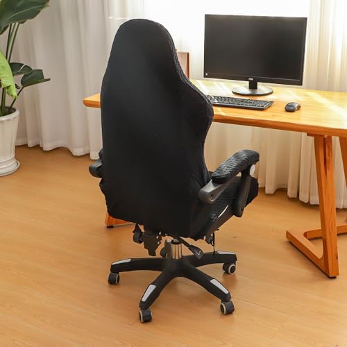 FORCHEER Black Gaming Chair Covers with Armrest Covers Stretch Jacquard Computer Game Chair Slipcover 4 Pieces Cat Scratch Proof Washable