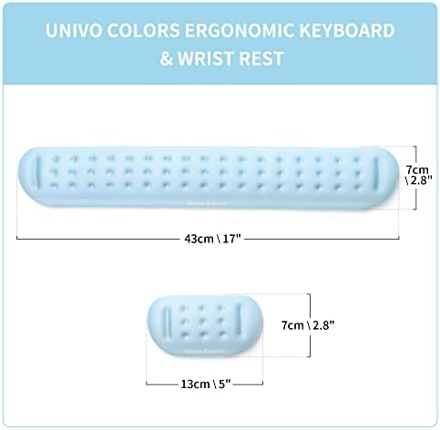 UnivoColors Light Blue Keyboard Wrist Support and Mouse Wrist Rest Set, Made of Memory Foam Soft Gel, Ergonomic Pad for Computer, Laptop, Mouse, Office, Gaming