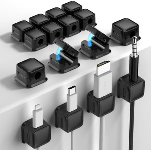 16 Pack Cord Organizer, Magnetic Cable Clips, Under Desk Management, Black