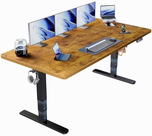 HUANUO 71x35 Inch 3-Stage Legs Electric Standing Desk,Large Height Adjustable Office Desk with Brushless Motor,Stand Up Desk with 4 Memory Presets & 2 Hooks,Computer Desk for Home Office,Vintage Brown