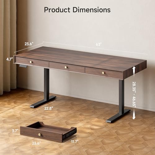 ONBRILL Electric Standing Desk with 3 Drawers, 63x24 Inch Height Adjustable