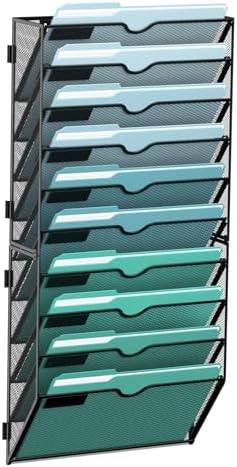 10-Tier Wall File Organizer, Hanging File Holder, Wall Mounted Mail Sorter