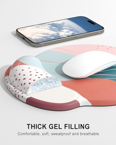Auhoahsil Ergonomic Mouse Pad with Wrist Rest, Comfortable Silicone Non-Slip Computer Pain Relief Gel Mouse Mat with Wrist Support for Gaming, Work, Office, Women & Men, Cute Pattern, Morandi