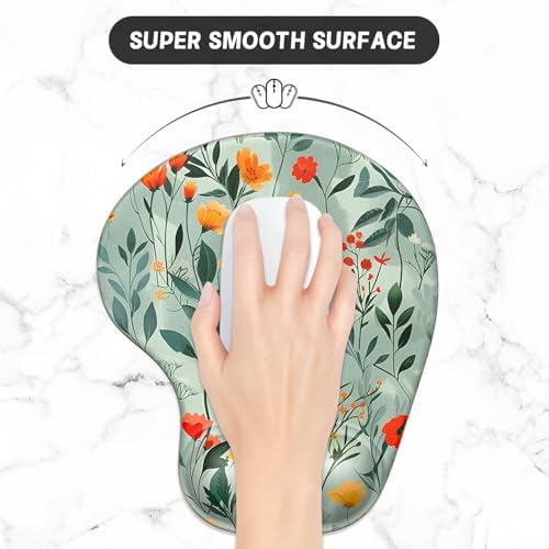ITNRSIIET Ergonomic Mouse Pad Coaster Set with Gel Wrist Support Wrist Rest Smooth Surface Non-Slip PU Base Comfortable Office Supplies Pain Relief, 9.5 x 8.3 inches, Beautiful Flowers