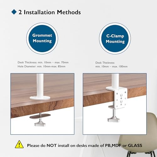 BONTEC Dual Monitor Desk Mount, 13-27 Inch, 22lbs, VESA 75x75/100x100,White