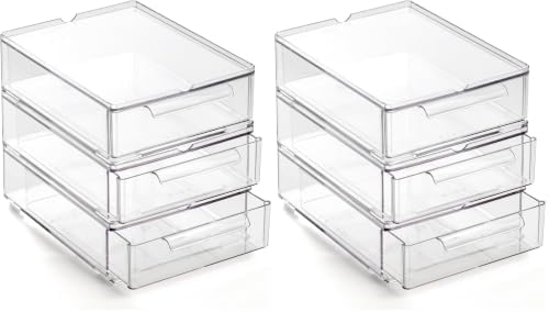 BINO | Clear Stackable Storage Drawers, Small - 6 Pack | Clear Storage Drawers with Built-In Handles | Durable Plastic Organizer Drawer | Modular Stackable Drawer Acrylic Organizer