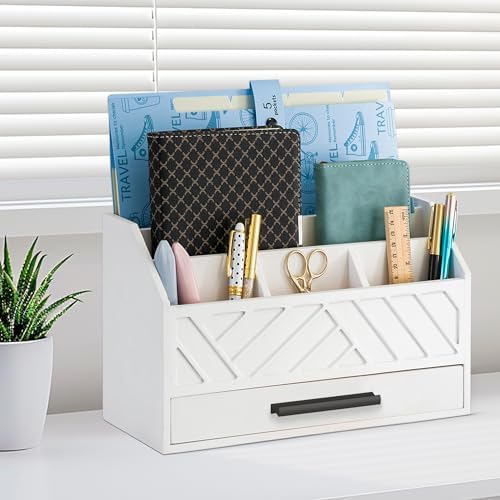 Desk Organizer with Drawer, Countertop Bill Mail Organizer and File Storage