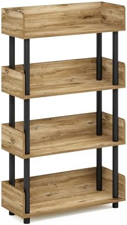 Furinno TURN-N-TUBE 4-Tier Display Shelf, Storage Shelves, Book Shelf, Open Shelves with Rounded Corner Top Edges, for Organization and Storage, Living Room, Home Office, Flagstaff Oak
