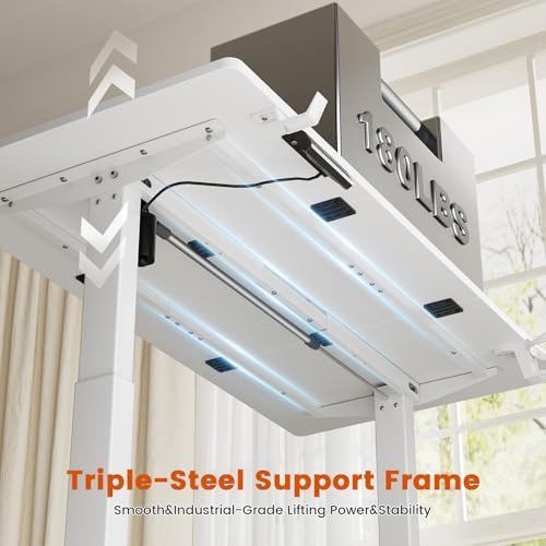 REAHOME 47 Inch White Electric Height Adjustable Standing Desk with Drawers