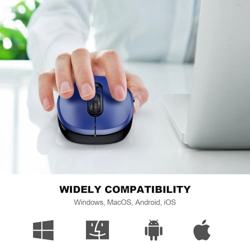WisFox 2.4G Wireless Mouse for Laptop, Ergonomic Computer Mouse with USB Receiver and Type-C Adapter, 3 Adjustable Levels, 6 Button Cordless Wireless Mice for Windows Mac PC Notebook (Blue)