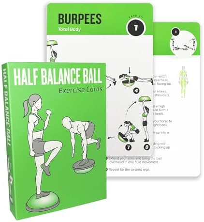 Half Balance Ball Workout Cards, 62 Exercises Cards Deck Large Size 5" x 3.5" Fitness Cards for Women & Men, Beginner Fitness Guide to Training Exercises at Home or Gym