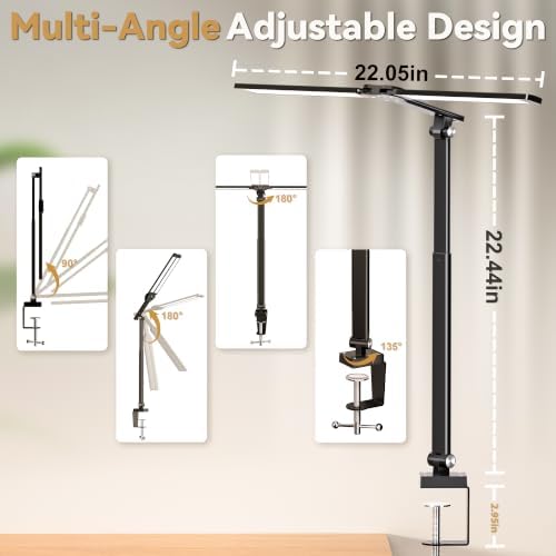 LED Desk Lamp for Office Home, Architect Desk Light with Clamp, Black