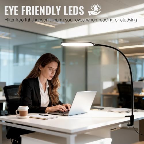 8W LED Desk Lamp with Long Gooseneck and USB Cable, 800LM