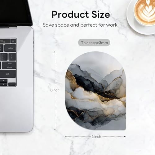 Contoured Oval Mouse Pad 6x8in Non-Slip for Laptop,Ink Marble