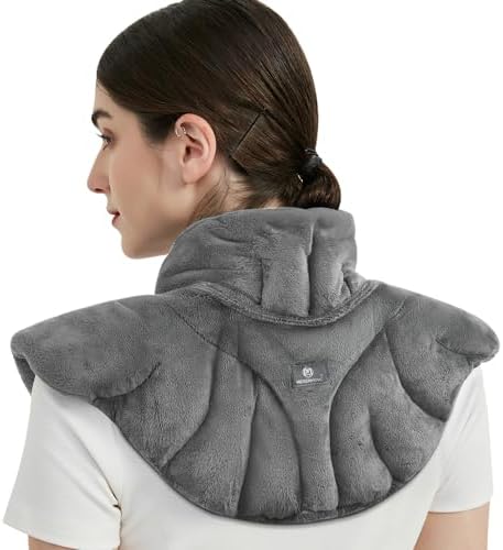 Microwavable Heat Pad for Neck and Shoulders, Warm Compress Wrap, Grey