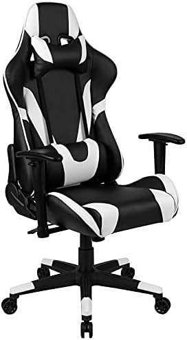 Flash Furniture X20 Fully Reclining LeatherSoft Racing Style Gaming Chair with Headrest, Lumbar Pillows, Ergonomic Swivel Computer Chair, Black/White
