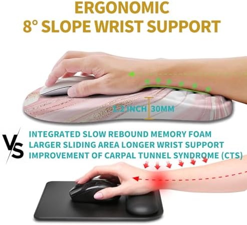 Hokafenle Ergonomic Mouse Pad Wrist Support, Wrist Rest Mousepad for Carpal Tunnel Pain Relief with Integrated Memory Foam Slope Massage Bulge (11.8x7.9 inch,Pink Fluid