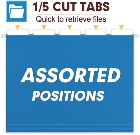 HERKKA Hanging File Folders, 30 Pack Reinforced Letter Size Hanging Folders, Designed for Bulky Files, Filing Cabinet, 1/5-Cut Adjustable Tabs (Lightblue)