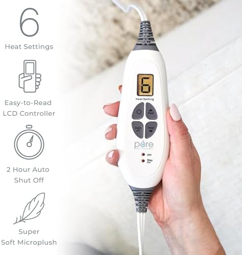 Pure Enrichment PureRelief Ultra-Wide Microplush Heating Pad - 20” x 24” XXL Size & 6 Heat Settings for Temporary Neck, Shoulder & Back Pain Relief - Moist Heat Option & Machine Washable (Periwinkle)
