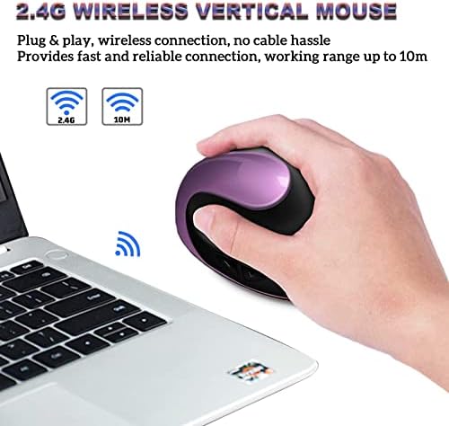 Ergonomic Mouse,Rechargeable Small Vertical Mouse with 6 Buttons Adjustable 800/1200/1600 DPI Purple Wireless Mouse for Laptop, Desktop, PC, MacBook
