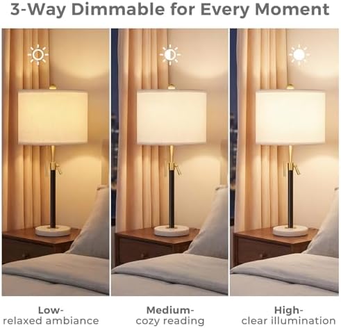 Qingmiao Gold Table Lamps Set of 2, 22" to 30" Adjustable Nightstand Lamps for Bedroom, Dimmable End Table Lamps for Living Room Console Entry Farmhouse Home Decor, New House Warming Gifts
