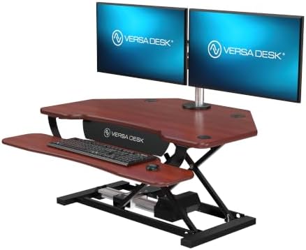 VERSADESK PowerPro 36 Inch Electric Corner Standing Desk Converter, Motorized Height Adjustable Sit-Stand Desk Riser, Dual Monitor & Laptop Workstation with Keyboard Tray, Cherry