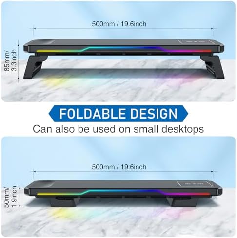 Monitor Stand Riser with USB 3.0 Hub & Type-C Port, 15W Fast Wireless Charging & RGB Lighting, Desk Organizer for Home Office PC iMac 27 Inch (Black)