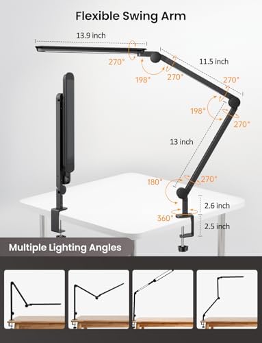 LED Desk Lamp with Clamp, Dual Light Adjustable Puzzle Light with Remote
