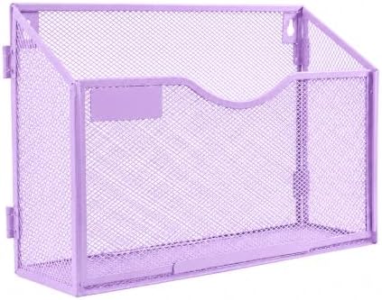 1 Tier A4 Mesh in Tray Hanging Wall File Holder Magazine Document Holder Mail Organiser Magazine Storage Rack,Durable Metal Mesh Filing Storage, Purple