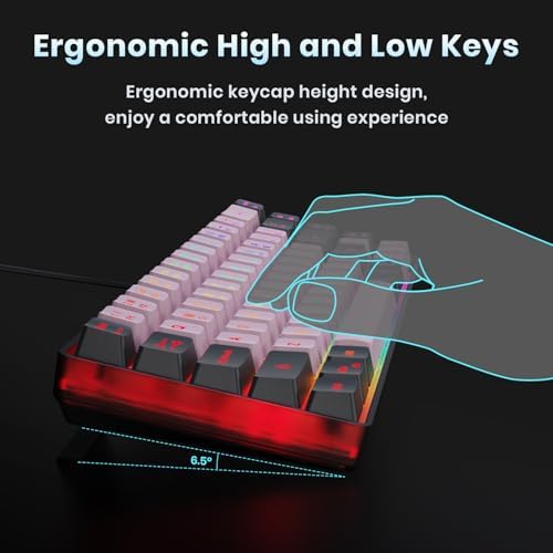 GEODMAER 65% Wired Gaming Keyboard, LED Backlit, Ultra-Compact Anti-Ghosting No-Conflict 68 Keys Membrane Gaming Wired Keyboard for PC Laptop Windows Gamer(Pink-Black)