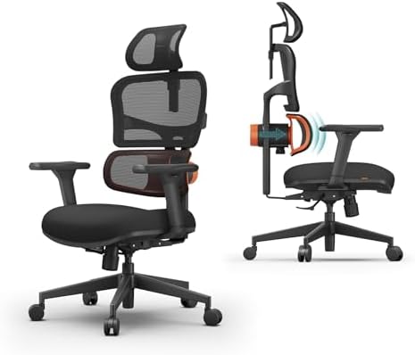 Newtral Office Chair Ergonomic - Home Office Desk Chair, Big and Tall Office Chair, Auto-Following Lumbar Support for Back Pain, Adjustable Seat Depth and Height (No Foot Rest + Laptop Table, Black)