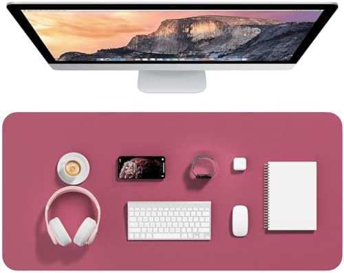 Hsurbtra Desk Pad, 35.5" x 17" PU Leather Desk Mat, XXL Extended Mouse Pad, Waterproof Desktop Blotter Protector, Non-Slip Ultra Thin Large Laptop Keyboard Writing Mat for Office Home, Deep Red