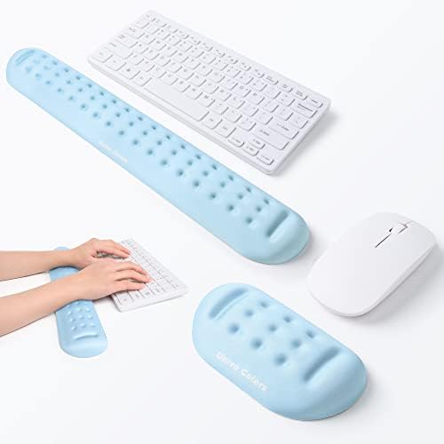 UnivoColors Light Blue Keyboard Wrist Support and Mouse Wrist Rest Set, Made of Memory Foam Soft Gel, Ergonomic Pad for Computer, Laptop, Mouse, Office, Gaming