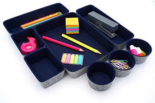 Welaxy 8pc office desk drawer organizer tray felt Storage bins Shallow Navy