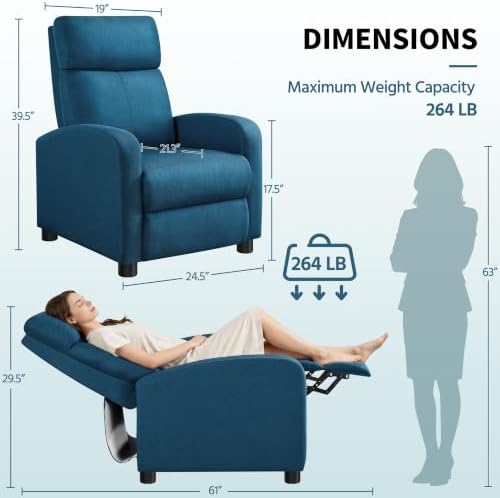 Yaheetech Recliner Chair with 3 Adjustable Angles Living Room Chairs Blue