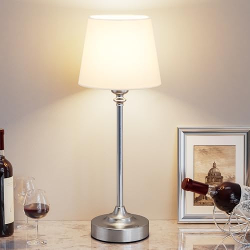 Kakanuo Cordless Table Lamp Rechargeable Silver - 1 Pack 4000mAH Battery Operated Lamp for Decor, 3000K Stepless Dimming Touch Control Wireless Lamp for Bedroom, Dining Table, Counter, Living Room