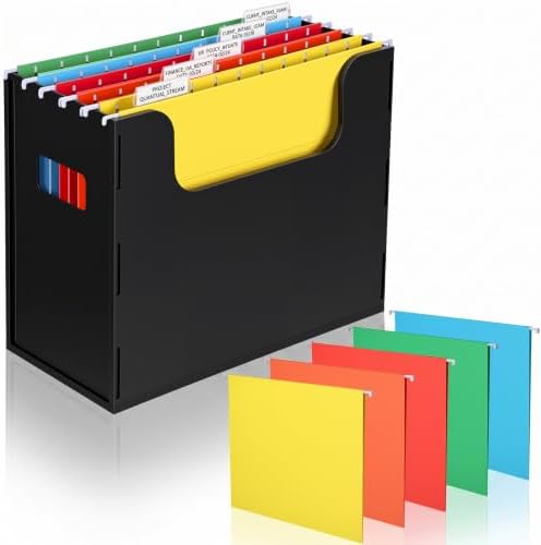 Qeeenar 1 Pcs Hanging File Box with 5 Pcs Multicolor Hanging File Folders
