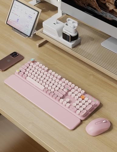 Wireless Keyboard and Mouse Combo, Cute Typewriter, Magnetic Wrist Rest