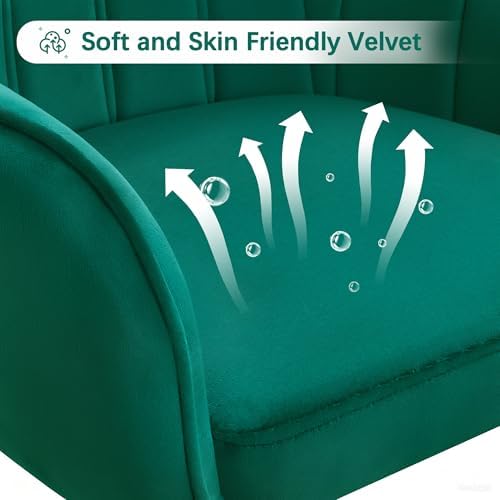 VECELO Modern Velvet Swivel Home Office Desk Chair with Back & Rolling Wheels, Adjustable Seat Height for Girls Women Bed Room Vanity Makeup/Task/Computer Work, Green