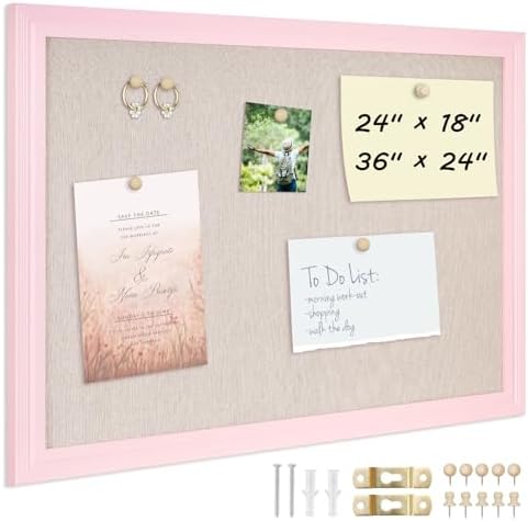 DOLLAR BOSS Bulletin Boards with Linen, 24"x18" White Cork Board, Pink
