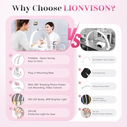 Half Moon Light for Nail Desk: 31" Manicure Table Light with Phone Holder
