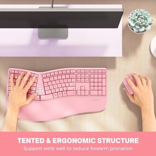 MEETION Ergonomic Keyboard Mouse Combo, Split Design, Vertical Mouse, Pink