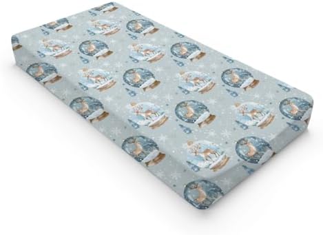 Christmas Reindeer Snowflakes Trees Winter Holiday Pattern Baby Changing Pad Cover, Unisex Christmas Nursery Diaper Changing Table Pad Mat Sheet for Boys Girls-16x32