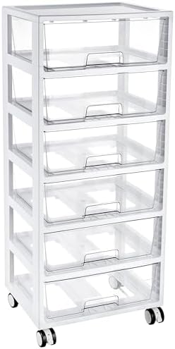 Vtopmart Rolling Drawer Cart, 6 Tier, Clear, Deep Drawers