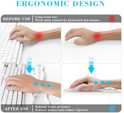 Gel Keyboard & Mouse Wrist Rest Set, Ergonomic Keyboard and Mouse Pad with Wrist Support Typing Pain Relief，Suitable for Office/Computer/Laptop/Gaming（White Set ）